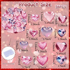 56PCS Edible Crystal Heart Cupcake Toppers Wafer Paper Pink Diamond Heart Cupcake Picks Be Mine Cake Decor for Valentine's Day Theme Engagement Party Decoration Supplies