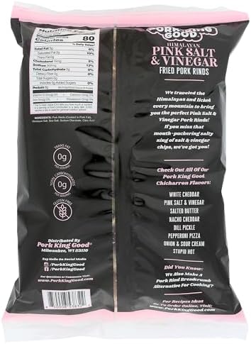 Pork King Good Himalayan Pink Salt & Vinegar Pork Rinds 7 OZ FAMILY SIZE (Chicharrones - Keto Snacks)