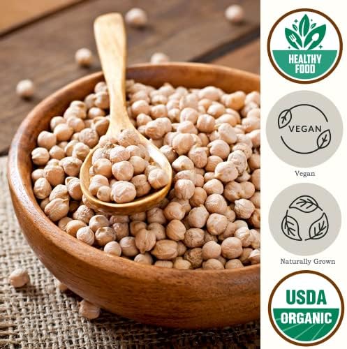 Organic Chickpeas Garbanzo Beans Dry 2.8 lb - Dried Chick Peas - Great Protein for Tofu, Tahini - Similar to Soy Beans | USDA Certified | Vegan | Non-GMO | Gluten Free