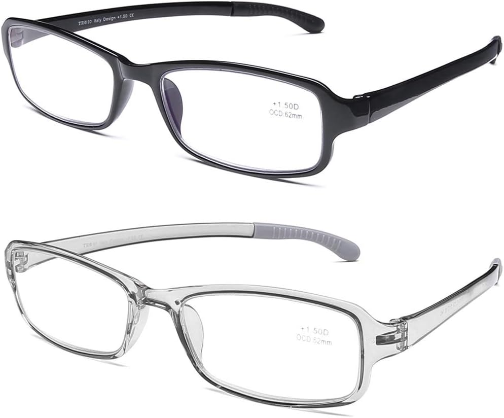 DOOViC 2 Pack Reading Glasses for Women Men TR90 Flexible Lightweight Blue Light Blocking Computer Readers