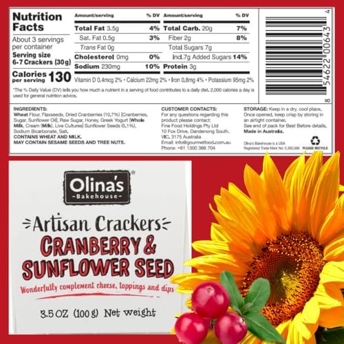 Olina's Bakehouse Crackers, Assorted (3-Pack, Cranberry & Sunflower Seed - Artisan Cracker)
