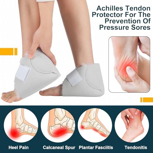 1 Pcs Heel Protector for Pressure Sores Boot Sheepskin Heel Pad Soft Foot Cushions Pad Adjustable Foot Pillows with Securing Strap for Protect Feet Ankle Pressure Bed Sores(Creamy White)