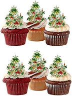 24 X Pre-cut Christmas Tree Edible Stand Up Wafer Paper Cupcake Toppers