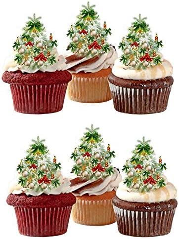 24 X Pre-cut Christmas Tree Edible Stand Up Wafer Paper Cupcake Toppers