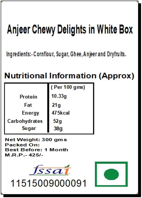 Ghasitaram Gifts Valentines Gift for Girlfriend/Boyfriend/Husband and Wife - Anjeer Chewy Delights in White Box