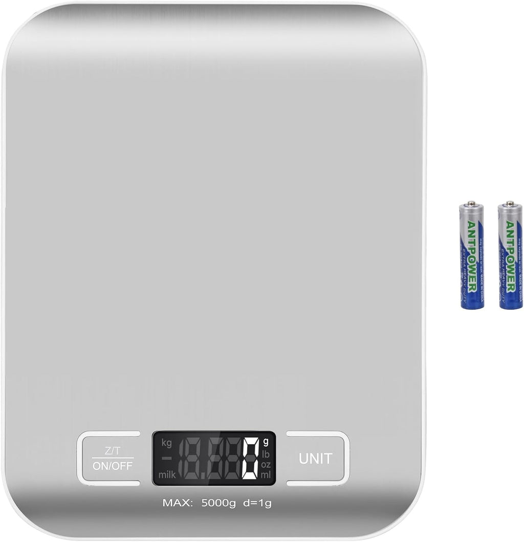 Digital Shipping Scale,Stainless Steel Panel, Accurate 5kg/1g Portable Postal Scale for Packages, Small Business,Kitchen, Food, Handmade, Liquids, and Boutique (Silver)