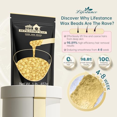Lifestance Honey Waxing Beads, 1LB Fine Hair Removal Wax Beans for Face, Eyebrow, Brazilian Bikini, Sensitive Skin at Home for Women and Men