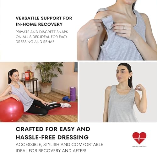 Inspired Comforts Post Surgery Mastectomy Recovery Tank Top with Drain Pocket & Snap-Access