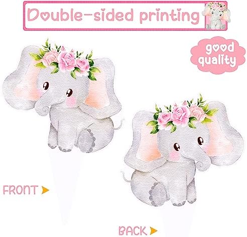 48pcs Pink Elephant Cupcake Toppers Double Sided Elephants Cupcake Decorations Elephant Baby Shower Decorations for Girl Gender Reveal Baby Shower Birthday Party Supplies