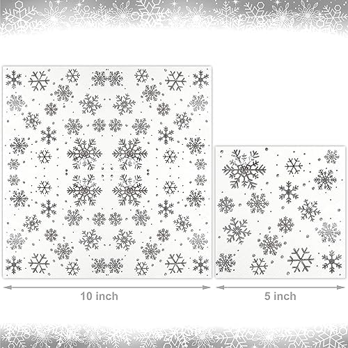 100 PCS Snowflake Paper Napkins Snowflake Cocktail Napkins Silver Foil Snow Disposable Napkins 3-Ply Dinner Party Napkins for Christmas Winter New Year Holiday Dining Party, 5 x 5 Inch