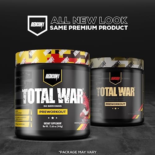 REDCON1 Total War Pre Workout, Strawberry Kiwi - L Citrulline, Malic Acid, Green Tea Leaf Extract for Pump Boosting Pre Workout for Women & Men - 3.2g Beta Alanine to Reduce Exhaustion (30 Servings)