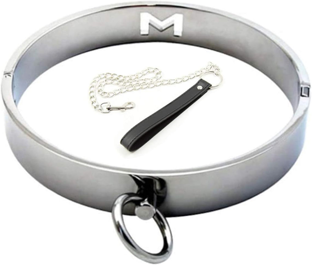 BDSM Collar Metal Choker with Fetish Nipple Clamps and Clit Clip M letter Necklace for Women Men SM Breast Stimulation Sex Toys for Women and Men Couple (Diameter:4.72 inch/12 cm, Silver-0)