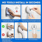 Shower Grab Bars for Elderly, Suction Shower Handles for Bathroom Safety, Non-Slip Shower Safety Bars for Seniors, Removable Grab Bars for Shower Walls, Bathtub Support 16 Inch (2 Pack)