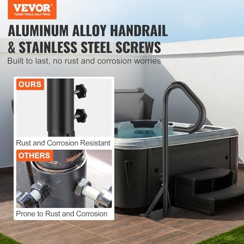 VEVOR Hot Tub Handrail, 360 Rotatable Spa Side Handrail with 48"-63" Adjustable Height, Rust-Proof Aluminum Spa Hot Tub Hand Rail with Slide-Under Mount Base for Indoor & Outdoor, 600LBS Capacity