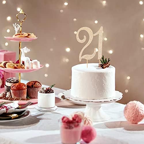 Honbay 21 Birthday Cake Topper Sparkly Bling Alloy Crystal Rhinestones Cake Topper Cake Decoration for 21th Birthday or Anniversary Party (Gold)