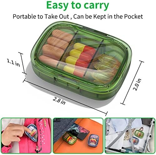 2 Pack 3 Compartment Small Pill Box, Moisture Proof Case, Travel Organizer for Pocket Purse, Daily Portable Medicine Vitamin Container, Fish Oil and Supplement Storage