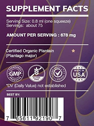 HerbEra Earth's Love - Plantain Alcohol-Free Herbal Extract Tincture, Super-Concentrated Plantain (Plantago Major) Dried Leaf (2 Fl Oz)