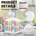 Easter Tissue Box Cover - Hop Bunny Leather Tissue Holder Square Tissue Cube Box - Easter Decor for Night Stands, Vanity Countertop, Car, Office, Home Desk Tabletop Supplies & Decorations - A02
