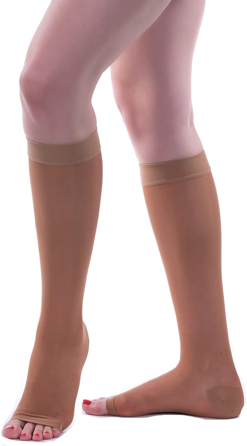 Allegro 20-30mmHg Essential 19 Sheer Support Open Toe Compression Sock - Unisex, Open Toe, Knee High Support Stockings
