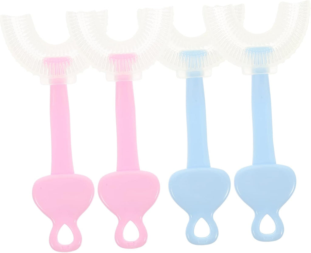 FOMIYES U-Shaped Kids Toothbrush Set 4-Piece Safe Manual Toothbrush for Toddlers Ergonomic Design for Easy Cleaning for Daily Use and Travel