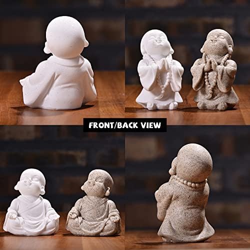 fazhongfa 2pcs Buddha Statue Happy Laughing Buddha Figurine Cute Small Monk Statues Mini Maitreya Buddha Minimalist for Desktop Ornament Home Decor Car Dashboard and Shelf Decorations Buda (White)