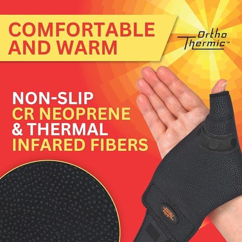 North Coast Medical OrthoThermic™ Warm CMC Thumb Brace — Non-Slip Thermal Restriction Splint for Arthritis, Stiffness & Tendinitis Relief - Black, Right Hand, Medium (7 to 8 inches)