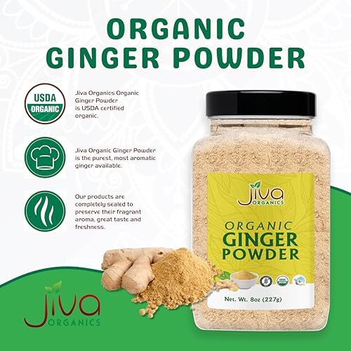 Organic Ginger Powder 8oz – USDA Organic, Gluten Free, Non-GMO Ground Ginger For Cooking, Baking, Tea & More, 100% Raw & Natural by Jiva Organics