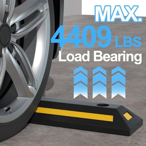 RELIANCER 2PCS Rubber Parking Guide Tire Blocks,Garage Wheel Stoppers Blocks w/Reflective Stripes,Park Assist Rubber Curb Guide,Parking Lot Tire Stops,Car Park Wheel Chocks for Truck RV Trailer SUV