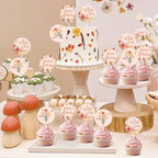 Wild One Birthday Decorations Girl, 36pcs Wildflower First Birthday Decorations Cupcake Toppers 3 Tpyes Double-Sided Printing Pre-Assembled for Our Little Wildflower Is Turning One Decor
