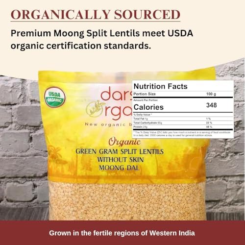 Darsa Organics Yellow Moong Dal (2lb) - USDA Organic Split Yellow Mung Beans - Premium Dry Lentils for Khichdi, Soup & Salad - Non-GMO, Chemical-Free & Kosher Protein Rich Vegan Superfood