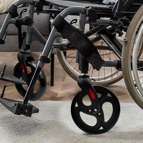 2 Pack 8 Inch Wheelchair Front Wheels Replacement with Front Fork Drive Front Castor Solid Replacement Wheels for Wheelchairs, Rollators, Walkers(Black, 8 Inch)