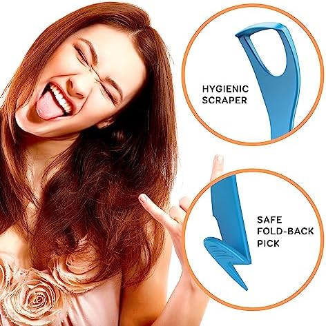 GRIN Tongue Cleaner, 32 Count, Disposable Tongue Cleaner, Hygienic Scraper, Recycled Plastic, Clean Tongue, Promote Fresh Breath, Includes Safe Fold- Back Tooth Pick