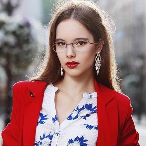 DXYXYO 2 Pack Folding Reading Glasses for Women Men, Half Rimless Small Pocket Metal Readers Blue Light Blocking