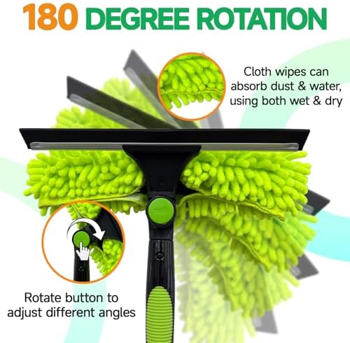 Professional 152" Window Squeegee Cleaner Tool with Extension Pole, 2-in-1 Squeegee for Window Cleaning Kit with Scrubber and Rotating Head, Window Cleaner for Car, Sliding Door, Shower Glass Door