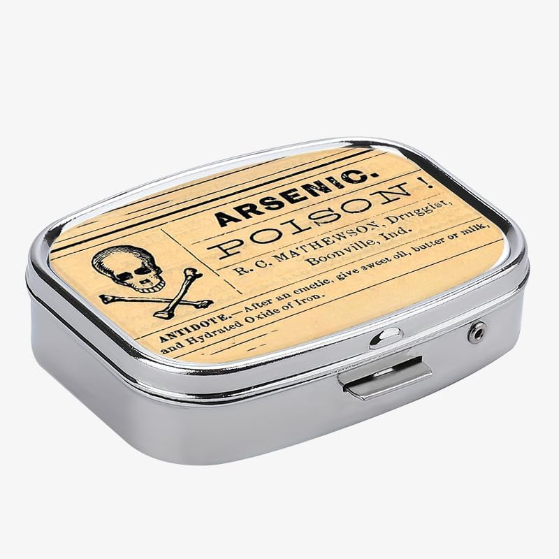 1pc Square Pill Box, Mini 2 Compartment Medicine Pill Organizer, Household Portable Medicine Storage Box, Vitamins Fish Oil for Pockets Purses Travel Unique Gift (Arseic Potion)