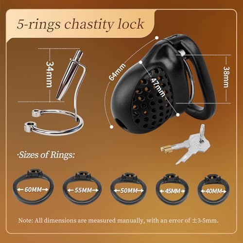 Male Chastity Cock Cage Sex Toy for Men, Zhelorinx Chastity Device with 5 Size Ring and 3 Size Urethral Sounds Beads Plug, Breathable Lightweight Penis Erection Lock and Silicone Urethra Rod
