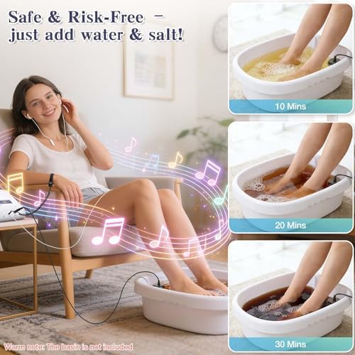 Dual Ionic Foot Bath Detox Machine, ion Detox Foot Bath Spa Cleanse System for 2 Users with MP3 Music Player, 2 Array, 2 Wrist Band, 5 Liners