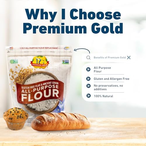 Premium Gold Gluten Free All Purpose Flour, 5 Pound, Gluten-Free, Non-GMO, Kosher, High In Fiber, Source of Omega-3, Plant-Based Protein, No Preservatives, No Additives, Ideal for Beverages & Baking