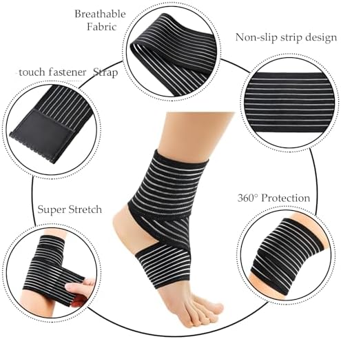 Syhood Compression Bandage Wraps for Leg, Elastic Calf Compression Sleeve Ankle Support, Adjustable Plus Size for Men and Women Stabilising Ligament, Joint Pain, Sports(4 Pieces,28 Inches)