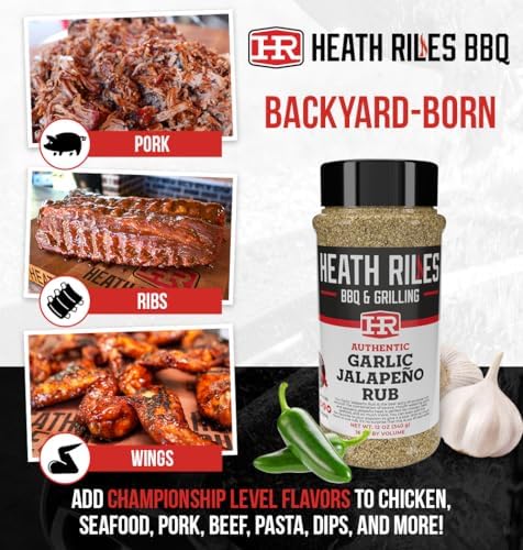 Heath Riles BBQ Rub - Garlic Jalapeño Seasoning, Champion Pitmaster Recipe, Legendary Rubs For Smoking & Grilling, 80+ BBQ Championships, 12 oz.