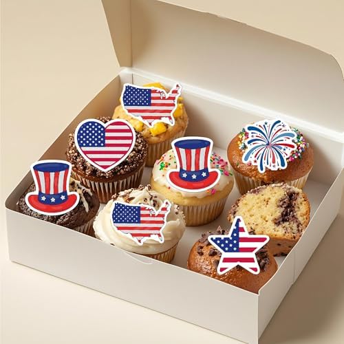 50 PCS Edible President Day Cupcake Toppers Wafer Paper USA American Flag Cupcake Picks Edible Independence Day Party Decorations for Patriotism Theme Anniversary Party Decorations Supplies