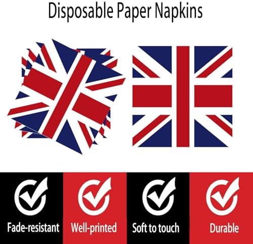 40pcs British Party Napkins UK Flag Napkins British Flag Party Napkins British Flag Party Supplies Union Jack Paper Napkins England Flag Paper Luncheon Napkins for Union Jack Party Decorations