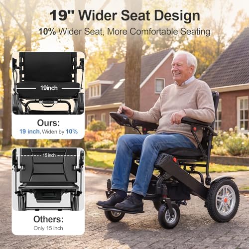 40 Miles Long Range Electric Wheelchair for Adults, Foldable Motorized Wheelchair with 2 Removable 15Ah Batteries, All Terrain Power Wheelchairs for Senior, Black (Black, 2 * 15Ah)
