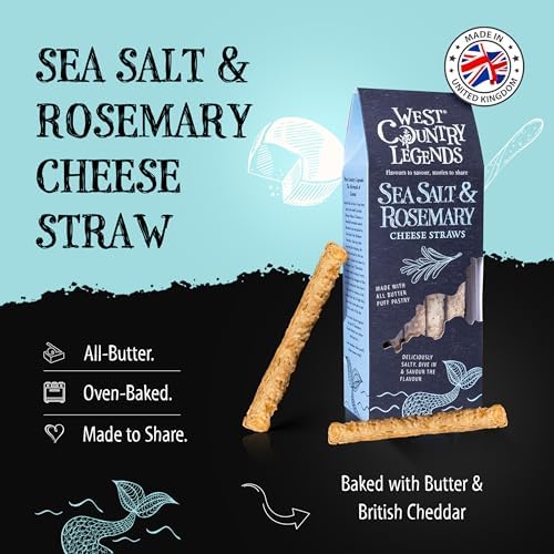 West Country Legends Sea Salt & Rosemary Cheese Straws 100g – Traditional Cheddar Cheese Straws with Sea Salt and Rosemary – Oven Baked Breadsticks Made with Butter Puff Pastry – Savory Bread Sticks Snacks Gourmet Bakery Treat – Pack of 2