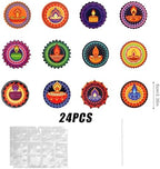 24Pcs Diwali Cupcake Toppers Set, Happy Diwali Diyas Cake Dessert Toppers Cupcake Picks Indian Festival of Lights Birthday Deepavali Party Decorations Decor Supplies
