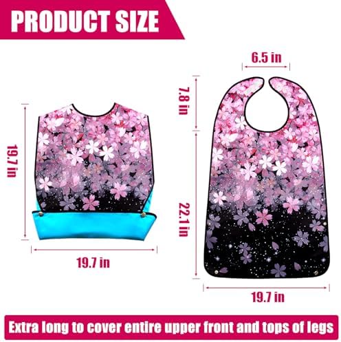 Adult Bibs,3 Packs Cherry Blossom Adult Bibs for Women Eating Washable with Crumb Catcher (Black Pink 3 pack)