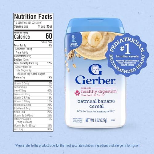 Gerber Stage 2 Baby Food, Oatmeal Banana Cereal, Probiotics Support Healthy Digestion, Baby Oatmeal Cereal