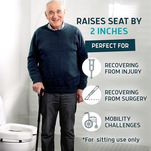 Lunderg Padded Toilet Seat Riser for Seniors - Adds 2 inches. Universal Fit - FIRM Raised Toilet Seat Cushion with High-Density Foam for Enhanced Comfort & Elevation. Post-Surgery Must have (White)