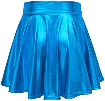 EXCHIC Women's Shiny Metallic Wet Look Stretchy Flared Mini Skater Skirt