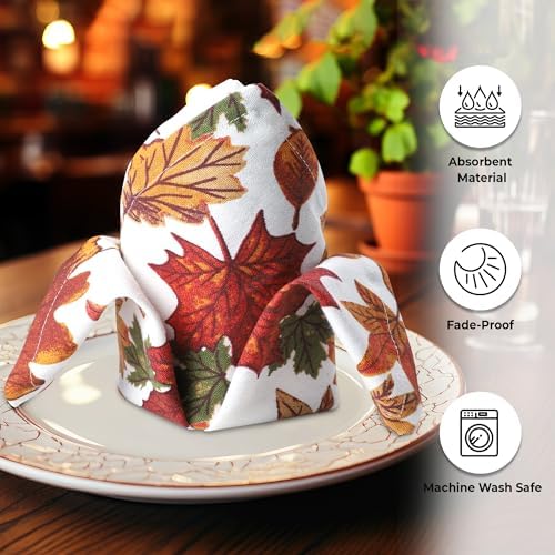 Urban Villa Cloth Napkins Set of 12 (20x20)100% Cotton Napkins Cloth Washable Durable Reusable Absorbent Table Dinner Napkins Cloth for Farmhouse Party Hotel Lunch Restaurant Everyday Use-Leaves Print